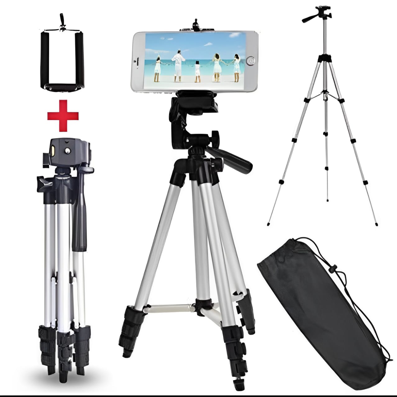Pack Of 03 3.5 Feet Adjustable Tripod Stand for Mobile Phones