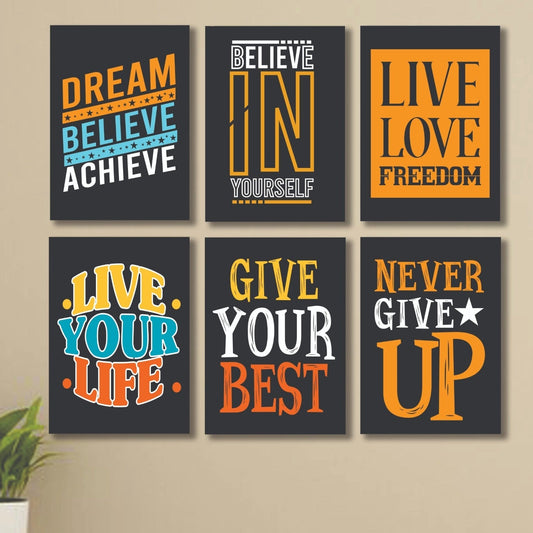 set of 6 Motivational sticky canvas frames for wall decore
